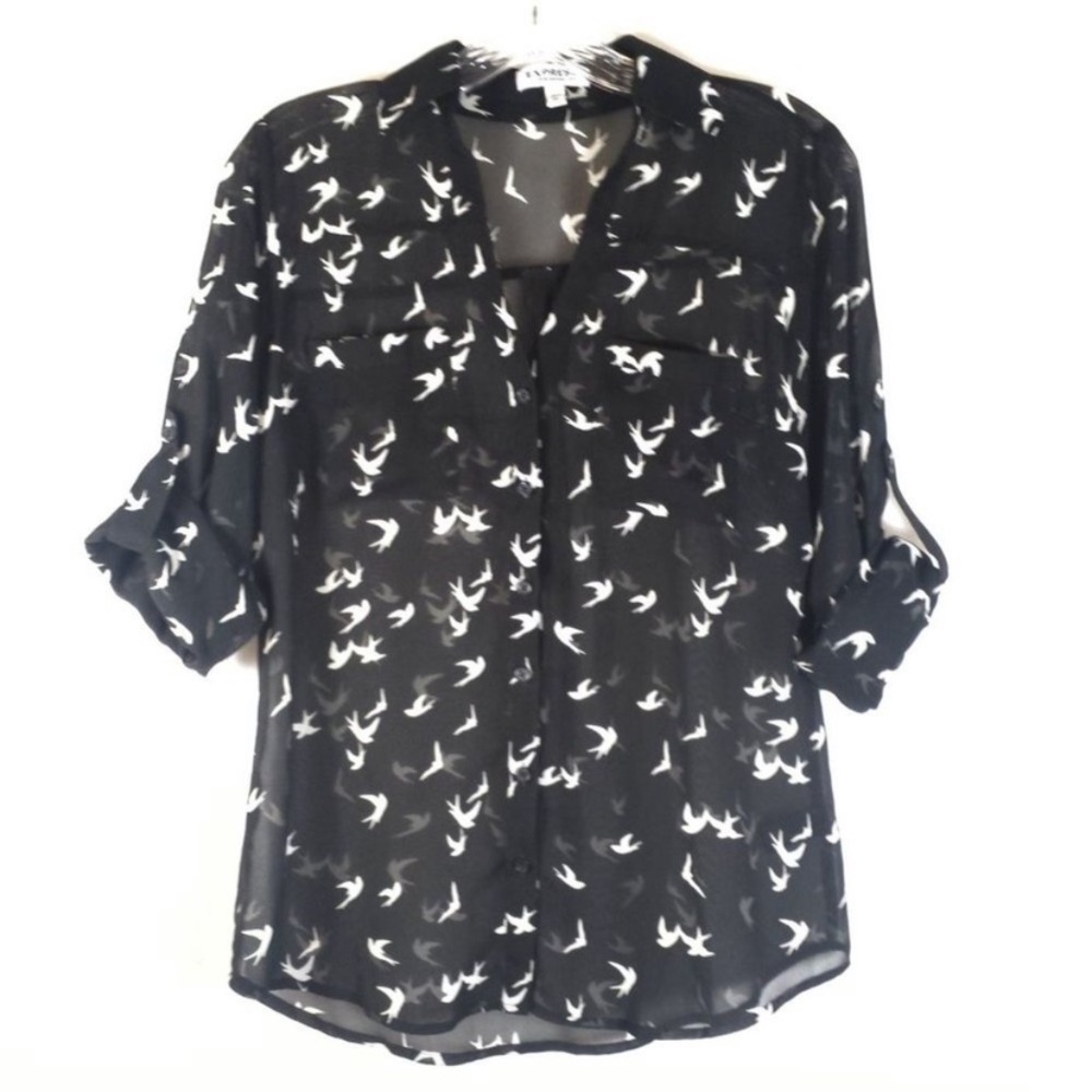 Express Portofino Sheer Shirt Bird Print
